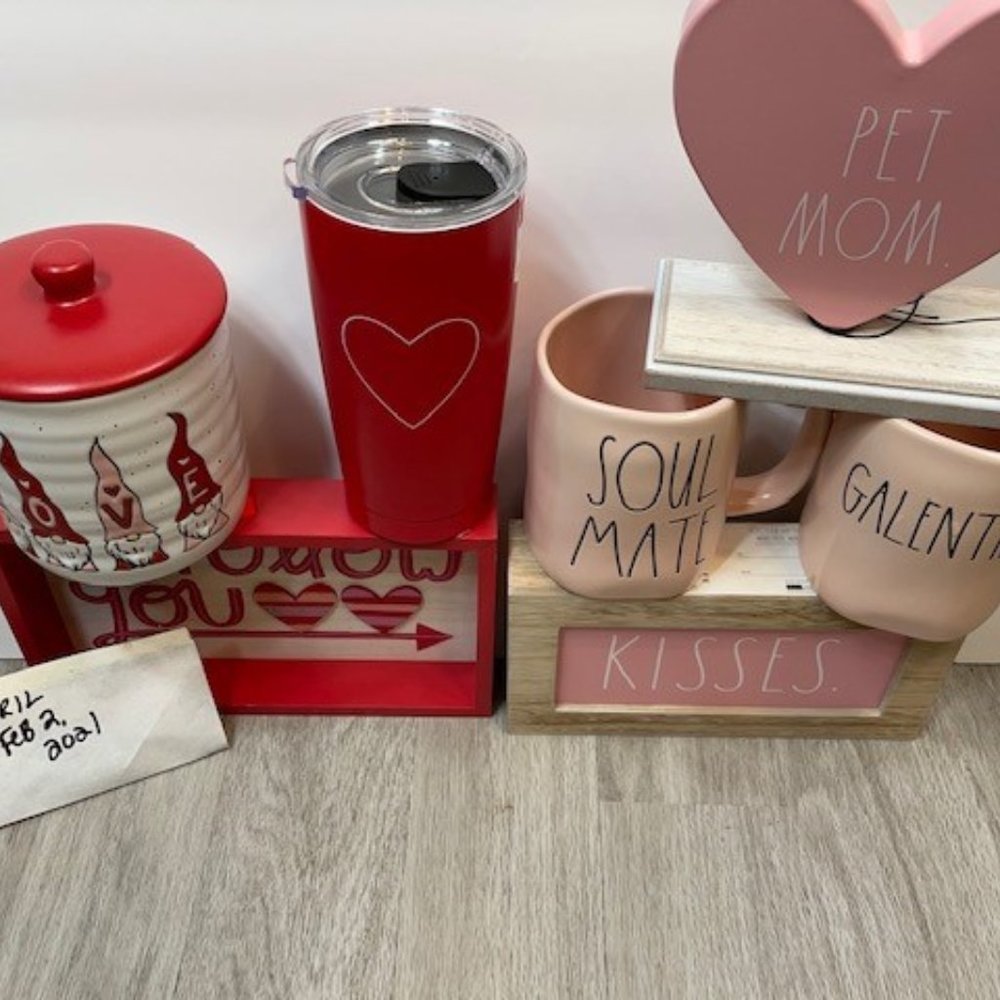 Lot of Rae Dunn and Valentine's Decor